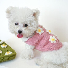 (S) Klassieke gebreide huisdierentrui, zachte kleur, kleding voor kleine honden, nieuwjaarswinterjas, zonder m