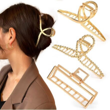 Metalen haarclips - HOM2SEEKER - Set van 3 - Geborsteld metaal - Antislip - Goud/Zilver/Roségoud