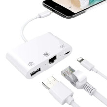 Lightning naar RJ45 Ethernet-adapter LAN-adapter met netwerkkabel USB-kabel met oplaadpoort wit