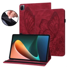 Hoesje voor Xiaomi iPad 5/iPad 5 Pro 11.0", flipcover van PU-leer, vintage vlinder tablethoesje, hoesje met standaardfunctie - rood
