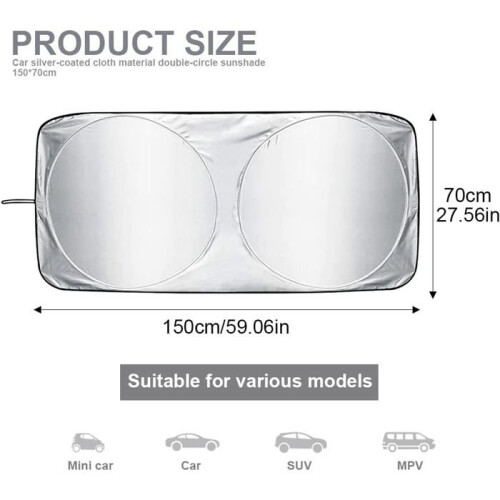 Foldable Car Windshield Sunshade, Reflective UV Protection, Sun Blocking Sunshade, 150x70cm 1