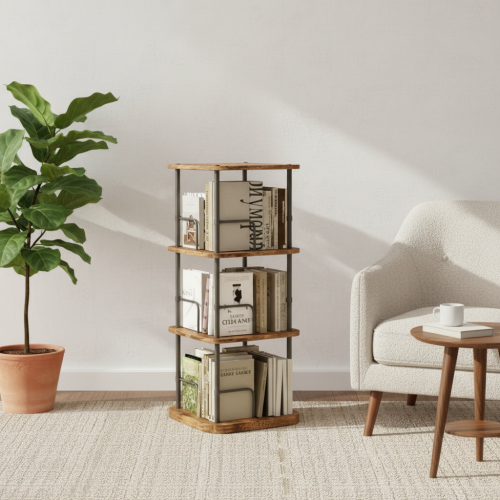 Multilayer 360° Rotating Display Book Shelf for Home Decor and Storage 3Tier Spin Vertical Space Saver