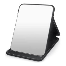 Make-upspiegel - Draagbaar - Opvouwbare leren bureauspiegel - Zwart - 20,5*15,5 cm