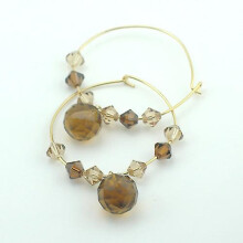14K Yellow Gold Plated Brown Crystals Hoop Dangle Earrings