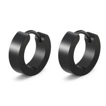 Black Huggie Hoop 13mm Stainless Steel Square Sleeper Earrings Non-allergenic