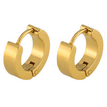 18K Yellow Gold Plated Huggie Hoop 11mm Stainless Steel Square Sleeper Earrings
