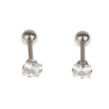 Pair Steel Barbell Square Zircon Cartilage Helix Tragus Lip Ear Stud 1.2mm