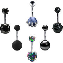 Silver Belly Button Rings for Women Surgical Stainless Steel 14g Opal Pearl Sparkling Diamond Sexy Dangle Belly Ring Navel Piercing Jewelry 10mm Pack
