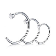 3Pcs 6mm 8mm 10mm Silver Surgical Steel Lip Ear Nose Ring Hoop Earrings Body