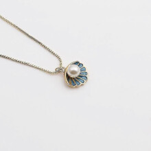 Seashell Pendant Necklace, Enamel Shell Blue Necklace For Women,delicate Small Cute Gold Plated Teen Girls