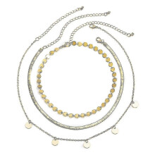 Layered Thin Choker Necklace Sequin Disc Beads Snake Chain Necklace With Pearl Bead Pendant