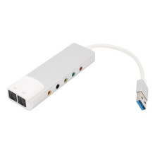 De SURENHAP externe USB-audioadapter (oftewel USB-geluidskaart) ondersteunt 5.1- en 7.1-kanalen en is uitgerust met diverse aansluitingen.