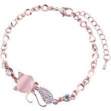 Kattenarmband met opaal en Oostenrijkse kristallen, kattenbeeldje, kattensieraden