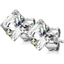 Vierkante stalen oorbellen met witte zirkonia voor mannen, vrouwen en tieners (4 mm)