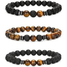 3-delige kralenarmbandenset voor mannen en vrouwen - Armband van natuursteen - Modieuze elastische armband