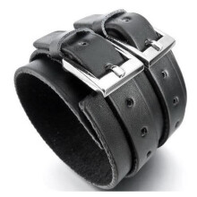 Echt lederen legering handboeienarmband zilverkleurig zwart touw biker verstelbaar geschikt voor polsen van 7 tot 9 inch (18 tot 23 cm)