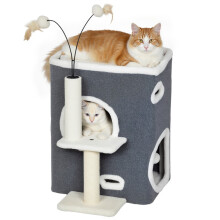 PawHut Katzenbaum, obere Liegeplattform, 2-stöckiges Haus, Sisalstämme, Grau