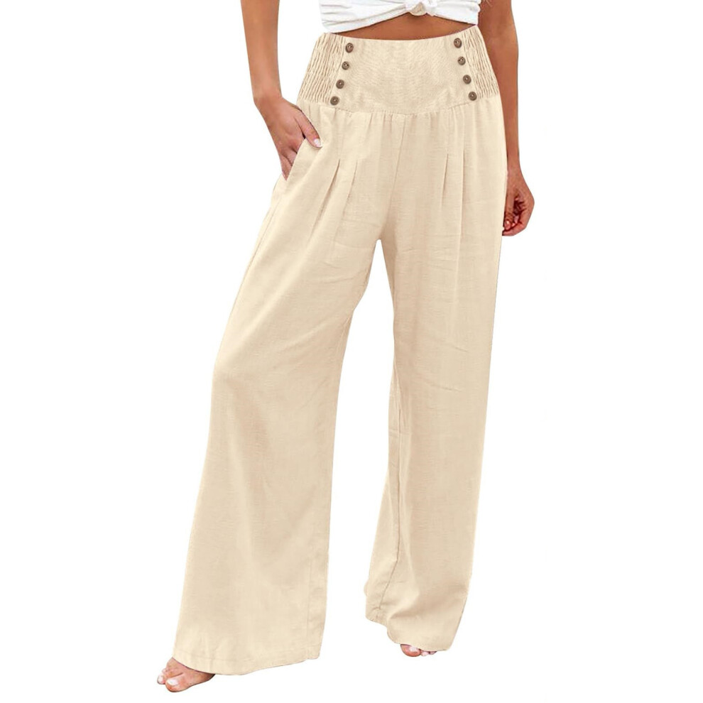 Women's linen wide-leg trousers, summer bohemian-Apricot L
