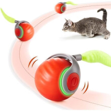 Kattenbal met beweegbare kop en verenstaart, oplaadbare interactieve bal voor kattenbeweging, meerkleurig - Twee standen