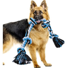 90 cm lang 5-knoops touwspeelgoed voor honden, kauwspeelgoed, gevlochten touw voor het reinigen van de tanden en voor honden die graag