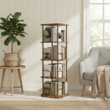 Multilayer 360° Rotating Display Book Shelf for Home Decor and Storage 4 Tier Spin Vertical Space Saver