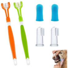 Tandenborstelset voor huisdieren - 6-delig - 2 tandenborstels - 4 vingerborstels - Voor kleine honden en katten