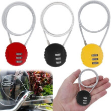 3-cijferig combinatieslot, 3 stuks helm- en bagagesloten, kabelslot met combinatiecode (zwart, rood, geel)