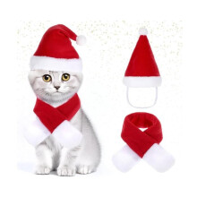 Kerstkostuum voor katten, Abeillo kerstmuts en sjaal voor kleine honden, katten en honden - Kerstkostuum (L)