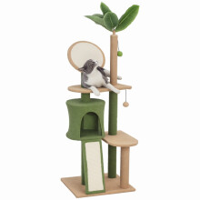 Katzenbaum, 139 cm, mit Höhle, Spielbällen, Sisal-Kratzstämmen und -Plattformen, für zwei Katzen, grün