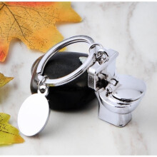 2 stuks grappige toilet sleutelhangers, mini grappige toiletbril model metalen handtas hanger