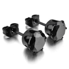 Ronde, zwart geplateerde stalen oorbellen met diamanten voor mannen en vrouwen.