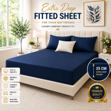 (King: 152 x 200 , Navy) Pack of 2 Fitted Bed Sheets 25CM Deep Single Double King Super King Size Fitted Sheet & Pillowcases Pair
