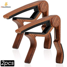 HautStore Capodastre 2-pack Capo's van aluminiumlegering met snelwisselmechanisme voor één hand (houtkleur)