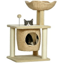 Krabpaal met kattenhol, ligplatform en speelbal, 45x40x74cm, beige
