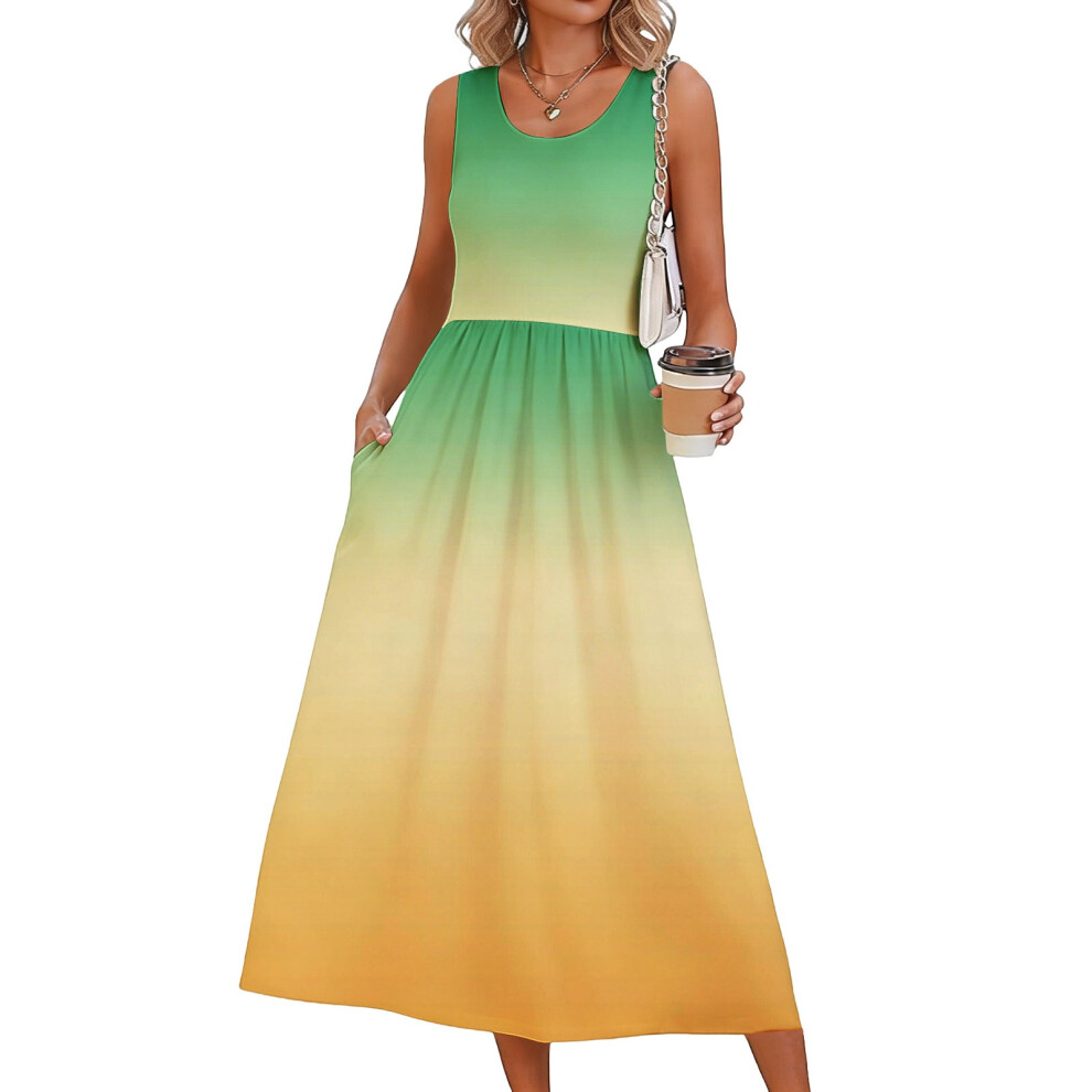 Yellow Dresses For Women Flowy Casual Dress Beach Vacation- L
