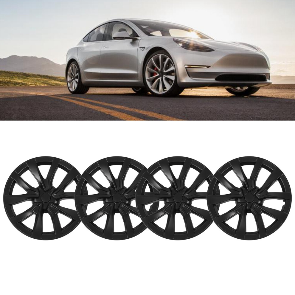 18In Matte Hub Cap Set For Tesla Model 3 Black 7444352654574