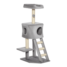 PawHut Katzenbaum 120 cm mit Höhle, Spielball, Sisalstämmen, Plattform, Treppe, mehrstufigem Kratzbaum, Kletterbaum für Katzen, Hellgrau
