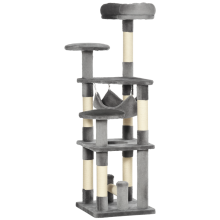 PawHut Katzenbaum, Kratzbaum, Kletterturm, Hängematte, Grau, L 40 x B 40 x H 132 cm