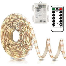 Fita de LED de 3m com bateria, controle remoto, 90 LEDs, 8 modos, dimerizável, timer, autoadesiva e recortável.