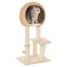 PawHut Katzenbaum 100 cm mit Höhle, Spielball, Sisalstämmen, Plattform, mehrstufigem Kletterbaum für mittelgroße Katzen, Beige