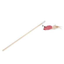 Houten speelstokje voor katten met veertje en belletje, interactief muisspeelgoed