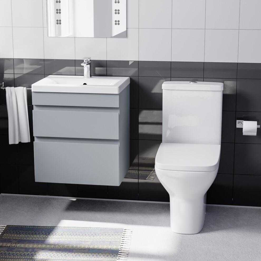Nes Home 500Mm Wall Hung Vanity Drawers Handless Matt Grey With Basin & Toilet