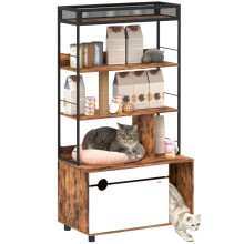 Kattenbak met 3-laags plank en krabpaal, gesloten kattenbak, 80 x 48 x 152 cm, bruin