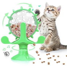 Kattenspeeltje, windmolen kattenspeeltje, draaiend speeltje, interactief kattenspeeltje, kattenspeeltje met voerdispenser (groen)