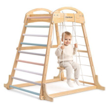 Aire de Jeux Enfant +3 en Bois – Espalier, Balançoire, Anneaux et Gym, Filet Escalade, Structure Motricité 3 Ans+, Charge 50kg
