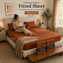 (Rust/Orange, Super King) 2-Pack Deep Fitted Sheet 25CM Mattress Bed Sheets | Extra Deep 300 Thread Count Smooth & Silky