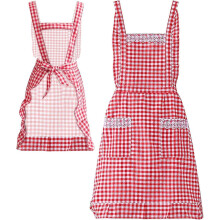 Küchenschürze für Damen, rot-weiß kariert, aus Baumwolle, im Latz-Stil