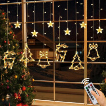 Star String Lights with Christmas Pattern, 12 LEDs, Indoor Outdoor Curtain Decorative Light, 8 Modes, Garden Window