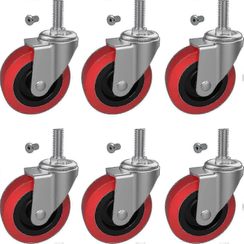 Swivel Casters, 6-Piece, Heavy-Duty 2.5 Inches, With M10 Threaded Stem, For Creeper Service Cart Stool 3247689391297