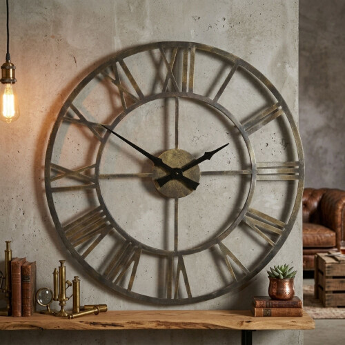 Large Metal Wall Clock for Living Room and Kitchen
